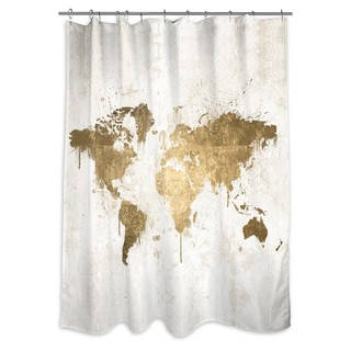 Oliver Gal 'Mapamundi White Gold' Shower Curtain