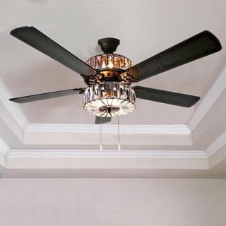 Caged Crystal Ceiling Fan - Brown
