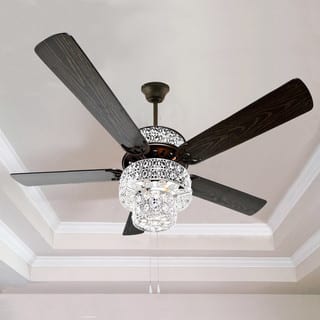Silver Punched Metal and Clear Crystal Ceiling Fan