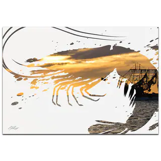 Adam Schwoeppe 'Shrimp Boat' 32in x 22in Animal Silhouette on White Metal
