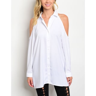 JED Women's Cold Shoulder Collared Button Down Tunic Shirt