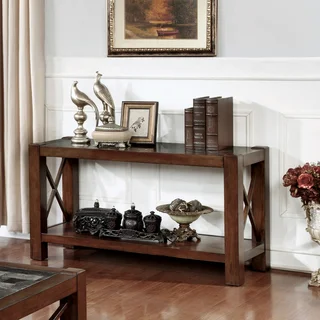 Furniture of America Calrison Transitional Genuine Marble Top Brown Cherry Sofa Table