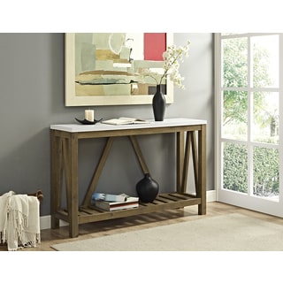 52-inch A-Frame Rustic Entry Console Table - Marble/Walnut
