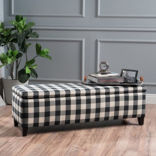 Cleo Checkerboard Pattern Fabric Storage Ottoman Bench by Christopher Knight Home