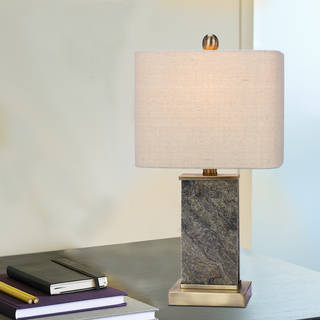 Fangio Lighting's 19 in. Stone & Metal Table Lamp in a Natural Stone & Antique Brass Finish