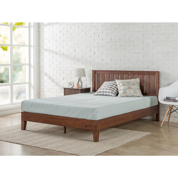 Priage Deluxe Antique Espresso Solid Wood Platform Bed With Headboard