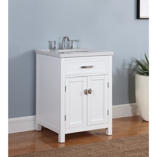 Solana Bathroom Vanity in White Finish with Grey and White Marble Top