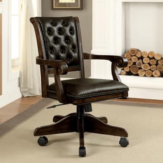 Furniture of America Custard Traditional Tufted Leatherette Caster Adjustable Brown Arm Chair