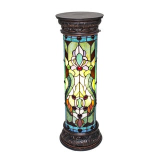 River of Goods Multicolor Stained Glass and Resin 30-inch Tiffany-style Fleur de Lis Pedestal Light