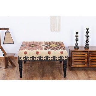 Herat Oriental Indo Handmade Kilim Upholstered Wooden Ottoman
