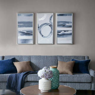 Madison Park Grey Surrounding Printed Frame Canvas With Gel Coat And Silver Foil 3 Piece Set (Option: Grey)