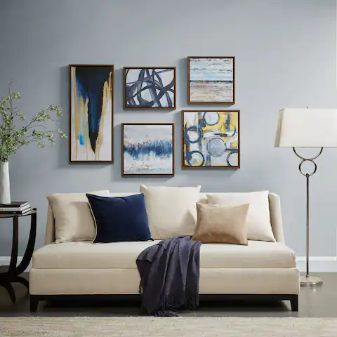 Madison Park Blue Bliss Abstract 5-piece Gallery Framed Canvas Wall Art Set