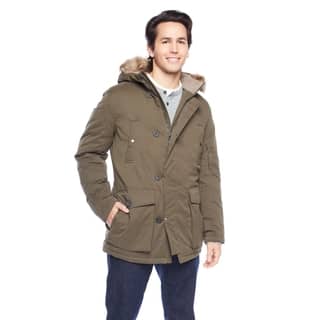 Kenneth Cole Men's Full Zip-Up and Button Closure with Flap Pockets and Faux Fur Hood Jacket