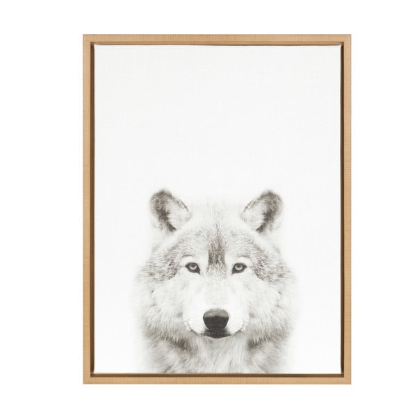 Kate and Laurel Simon Te Tai 'Sylvie Wolf' Black and White Portrait Natural Framed Canvas Wall Art