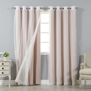 Aurora Home Mix and Match Blackout and Zigzag Lace Curtain Panel Pair (4 piece set)