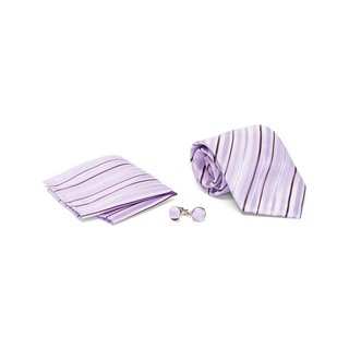Men's Tie with Matching Handkerchief and Hand Cufflinks-Purple Black Striped