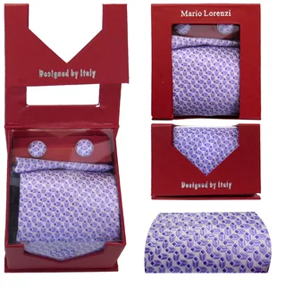 Men's Tie with Matching Handkerchief and Hand Cufflinks-Light & Dark Purple Patterned