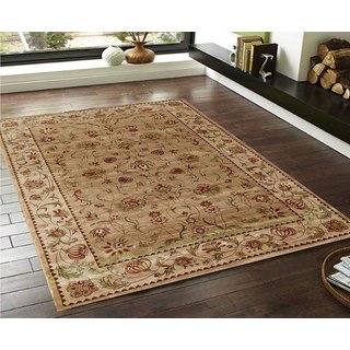Traditional Persian Floral Beige/Cream/Brown/Red/Green Faux Silk Rug Carpet (4' x 6')