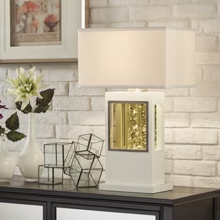 Ceres Rectangular Sparkling White Wood Table Lamp by iNSPIRE Q Bold