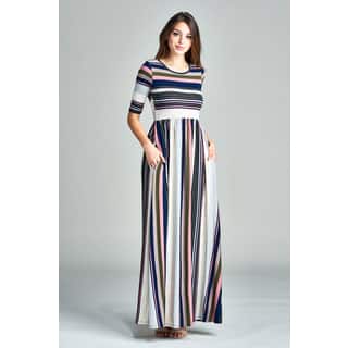 Spicy Mix Aliza Striped Short Sleeved Maxi Dress with Side Slit Pockets