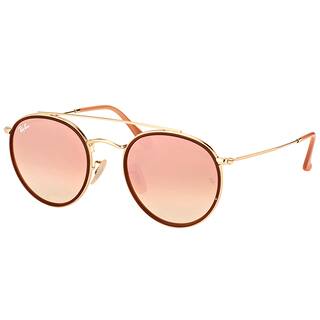 Ray-Ban RB 3647N 001/7O Round Double Bridge Gold Red Metal Round Sunglasses Pink Mirror Lens