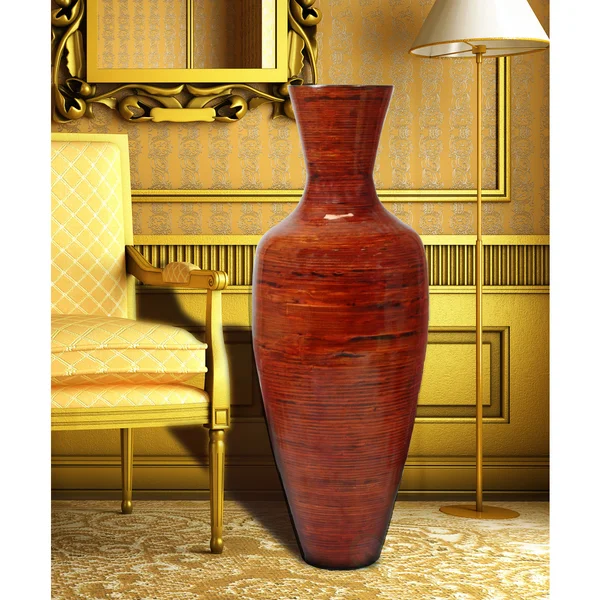 37.5" Tall Bamboo Floor Vase, Glossy Red