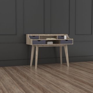 Mid-Century Modern 4-Drawer Oak and Grey Wood Study Desk by Baxton Studio
