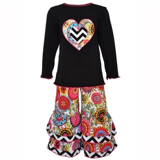 AnnLoren Girls Fabulous Floral Heart Knit tunic and Pants Outfit