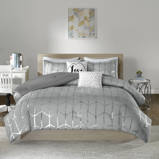 Intelligent Design Khloe Grey/ Silver Metallic Printed 5-piece Comforter Set