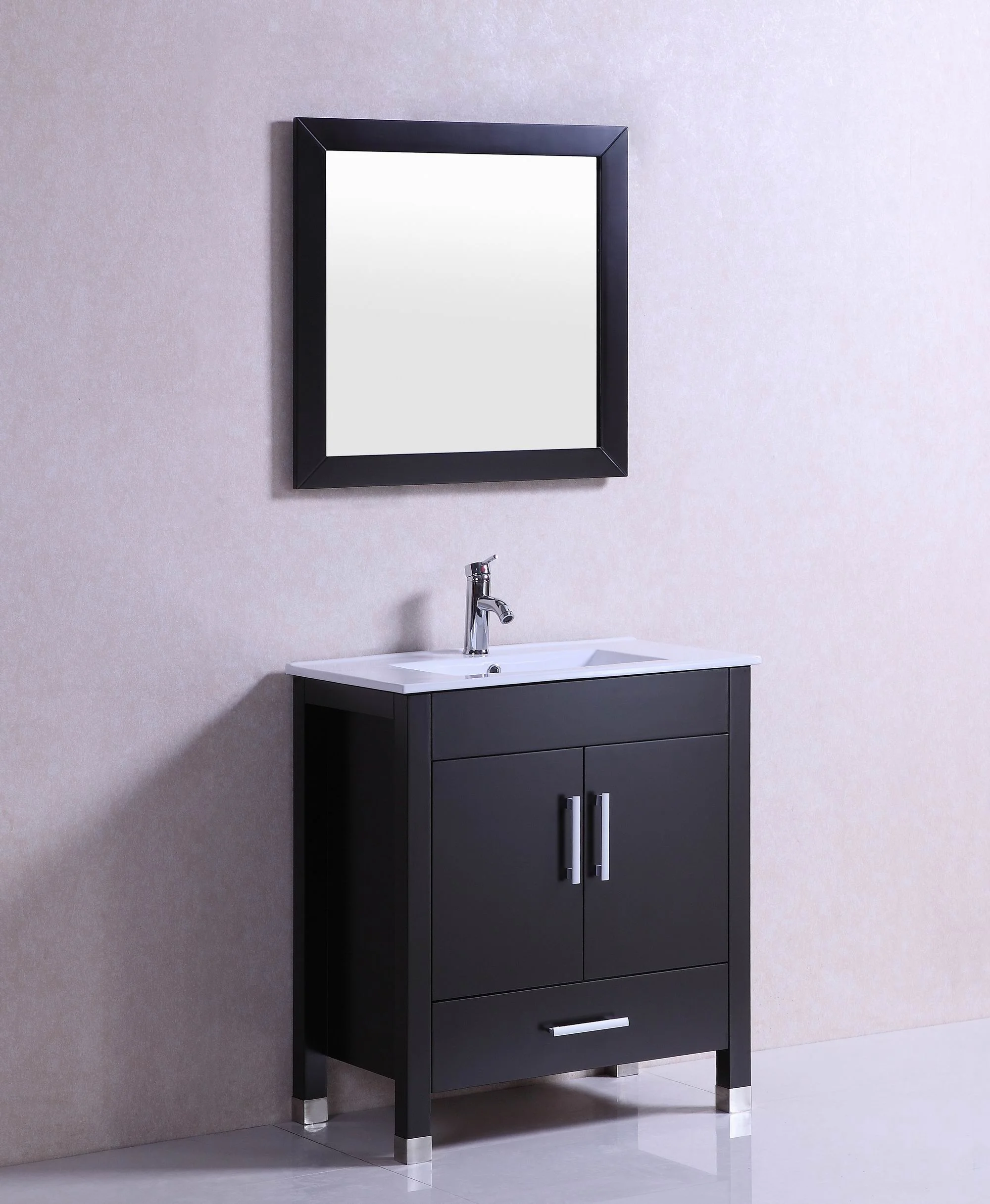 30 inch Belvedere Modern Freestanding Espresso Bathroom Vanity with ceramic top