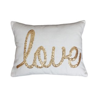 Thro 'Love' Off-white/Gold-tone Faux Linen/Sequin Throw Pillow