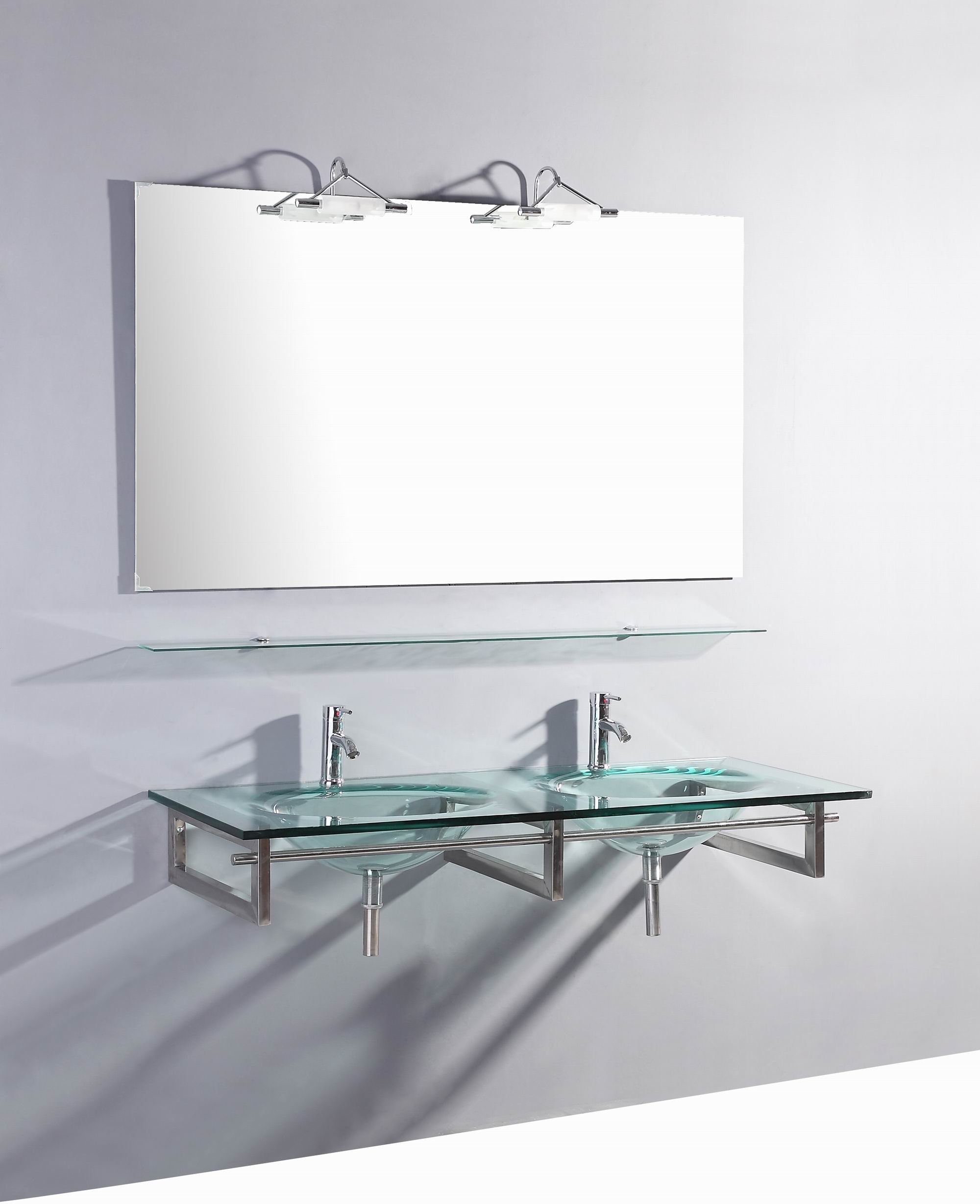 55-inch Belvedere Modern Wall Mounted Glass Double Bathroom Vanity