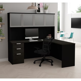 Bestar Pro-Concept Plus L-Desk with Frosted Glass Door Hutch