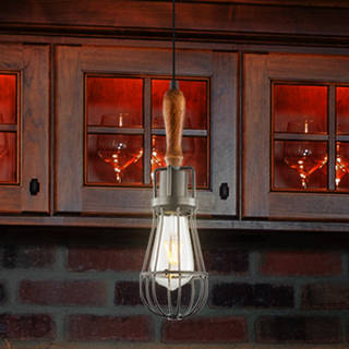 VONN Lighting 5 in. Industrial Pendant with Wood Element and LED Filament Bulb in Aged Bronze, Arden Collection