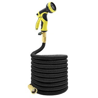 Tespressolife 25ft Expandable Multi-purpose Garden Hose with brass connector and 9 patterns spray nozzle