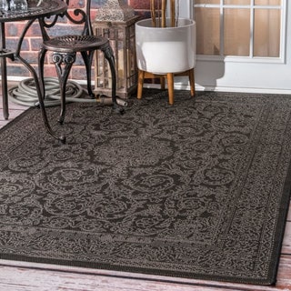 nuLOOM Made by Thomas Paul Indoor/Outdoor Traditional Floral Medallion Black Rug (8'6 x 13')