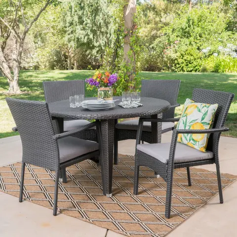Mussel Rock Outdoor 5-piece Round Dining Set with Cushions by Christopher Knight Home