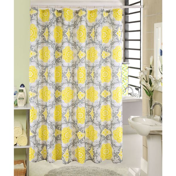 RT Designers Collection Dawn Printed Canvas Shower Curtain and Hook Set