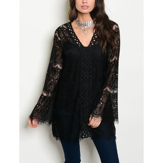 JED Women's Long Sleeve Lace Tunic Top