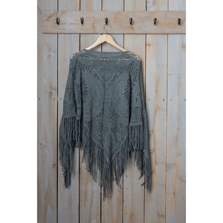 Tickled Pink Fringed Vintage Lightweight Poncho - 26 x 60", Gray