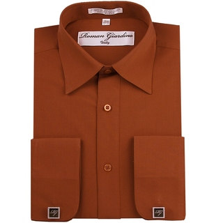 Roman Giardino Men's Rust Cotton Blend Long Sleeve Dress Shirt with Free Cufflinks
