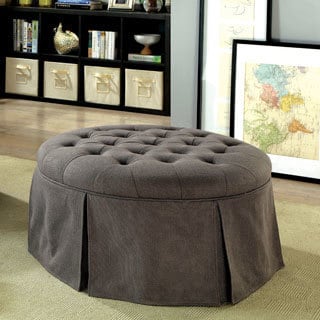 Furniture of America Berla Transitional Tufted Upholstered Round Ottoman