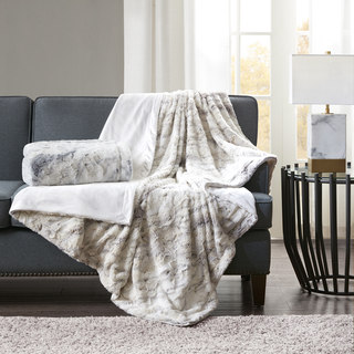 Madison Park Aina Oversized Faux Fur Marble Printed Knitted Throw