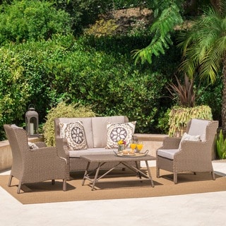 Lanai Outdoor 4-piece Wicker Chat Set with Cushions by Christopher Knight Home