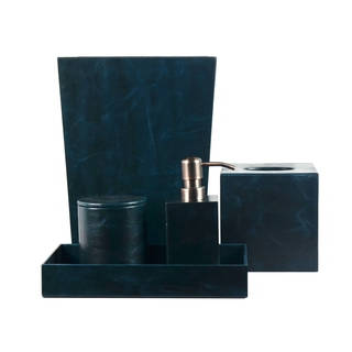 Genuine Leather 5-Piece Bath Accessory Set, Sapphire Blue