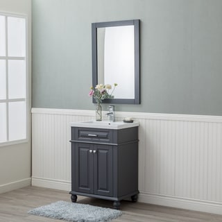 Alya Bath Lancaster Grey Ceramic, Wood, and Chrome 24-inch Single-sink Bathroom Vanity With Porcelain Top