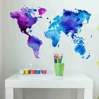 Watercolor World Map Wall Decal Sticker