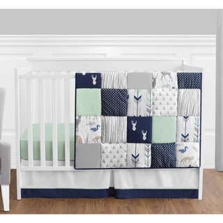 Sweet Jojo Designs 4pc Navy and Mint Woodsy Collection Crib Bedding Set