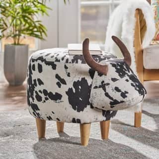 Bessie Velvet Cow Patterned Ottoman by Christopher Knight Home