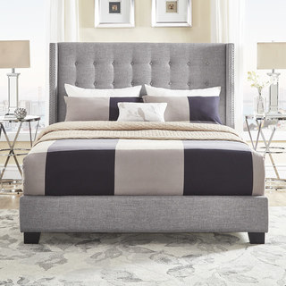 Melina Tufted Grey Linen Wingback Bed by iNSPIRE Q Bold